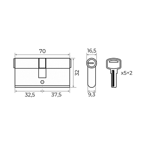 Цилиндровый механизм с перекодировкой 70 мм (32,5х37,5) 5+2 кл (латунь) MARLOK #235430
